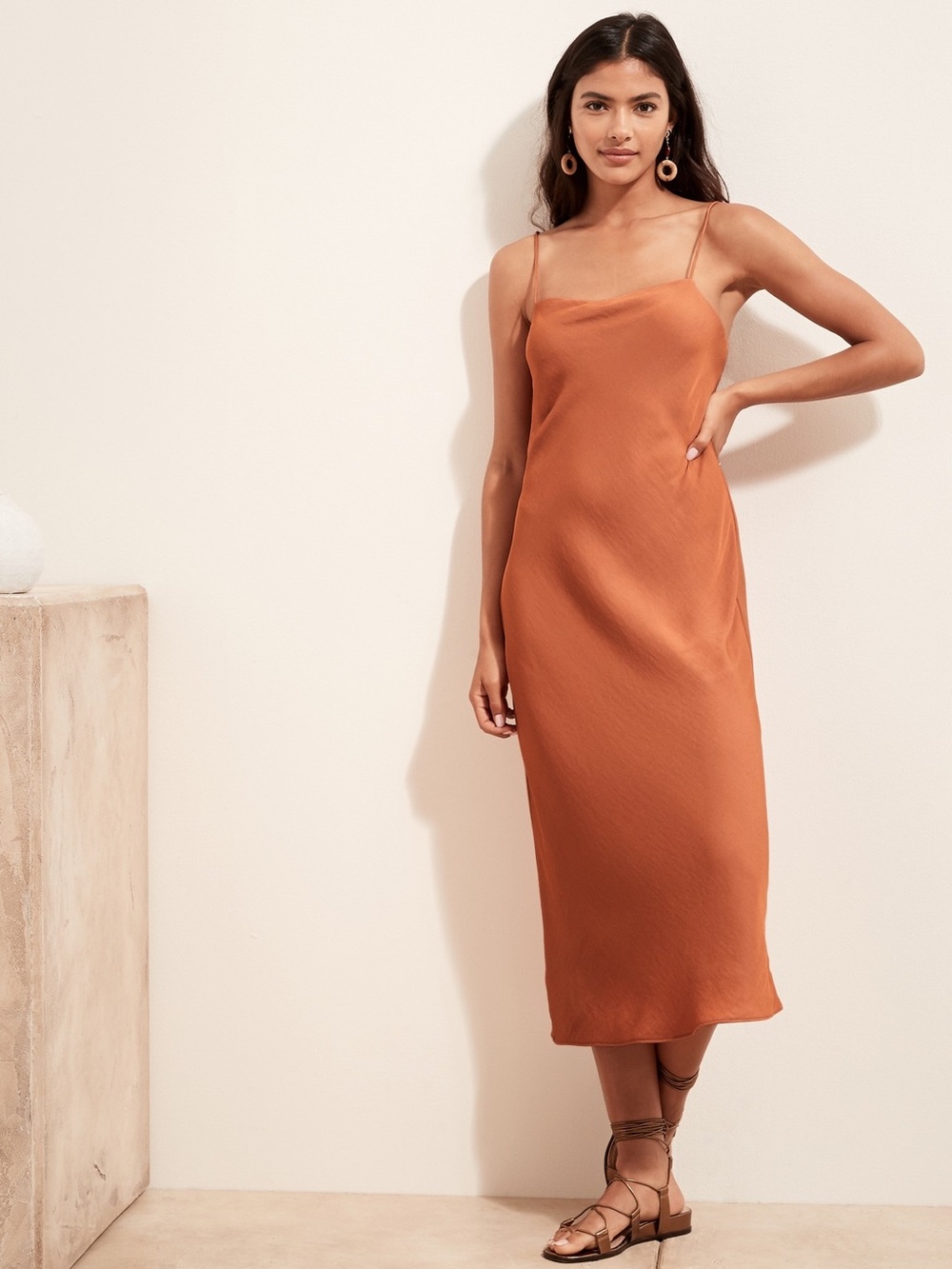 EUC Banana Republic Square Neck Elegant Summer Midi Slip Dress Pink Sand Dune M